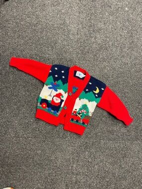 Hartstrings Baby Red Christmas Cardigan sweater Santa Winter size 18 mo Holiday